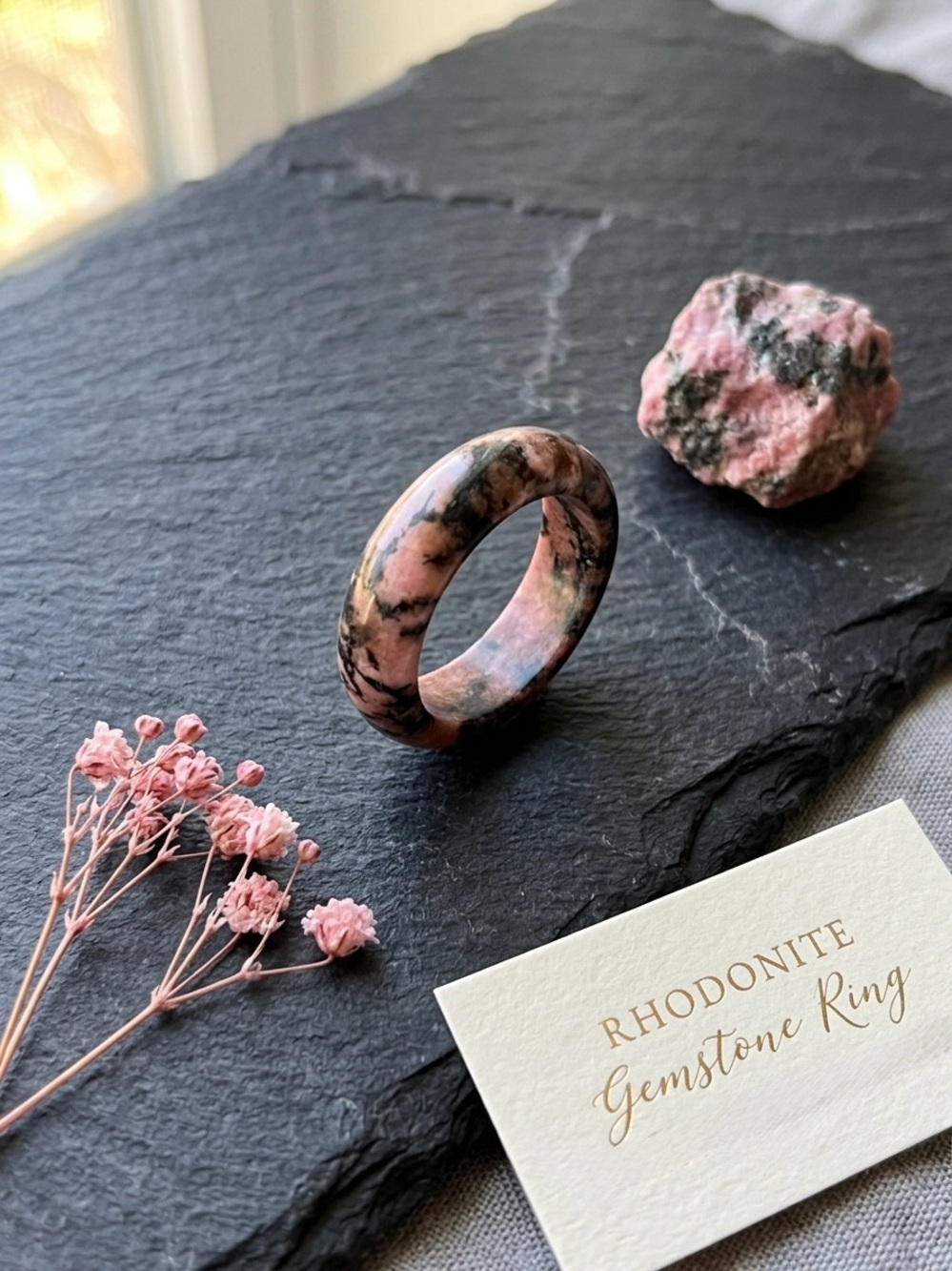 Unbranded Rhodochrosite Chunky Gemstone Band Statement Ring 6